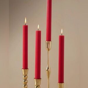 New Anthropologie 10 in. Fluted Taper Red Candles Set Of 4 Christmas Holiday